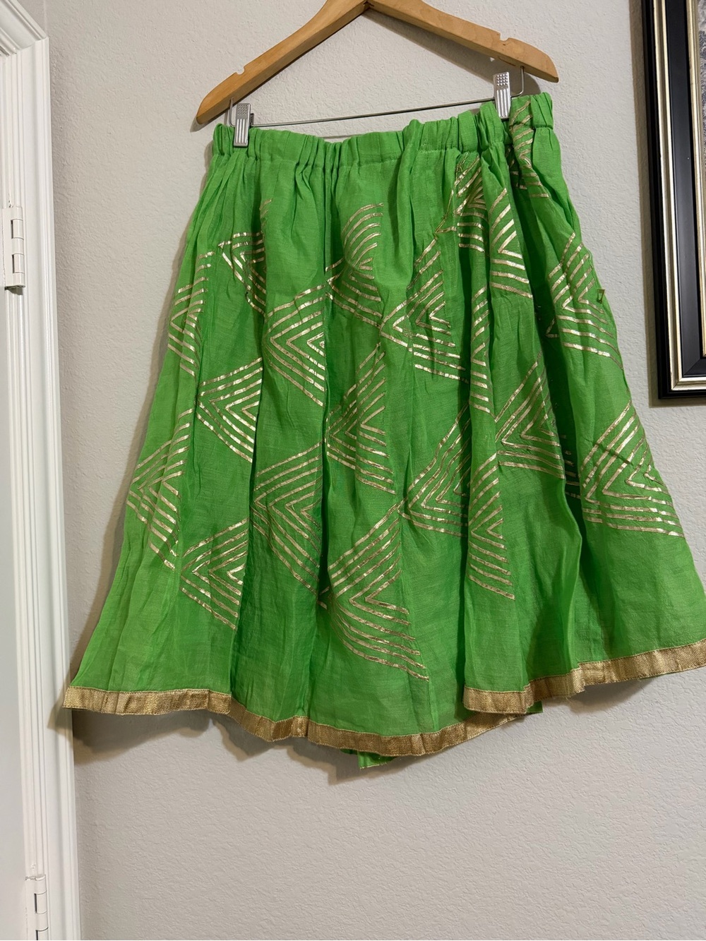 Green Metallic-Print Women’s Skirt